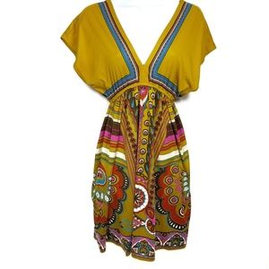 Flying Tomato Yellow Boho Deep V Neck Dress
